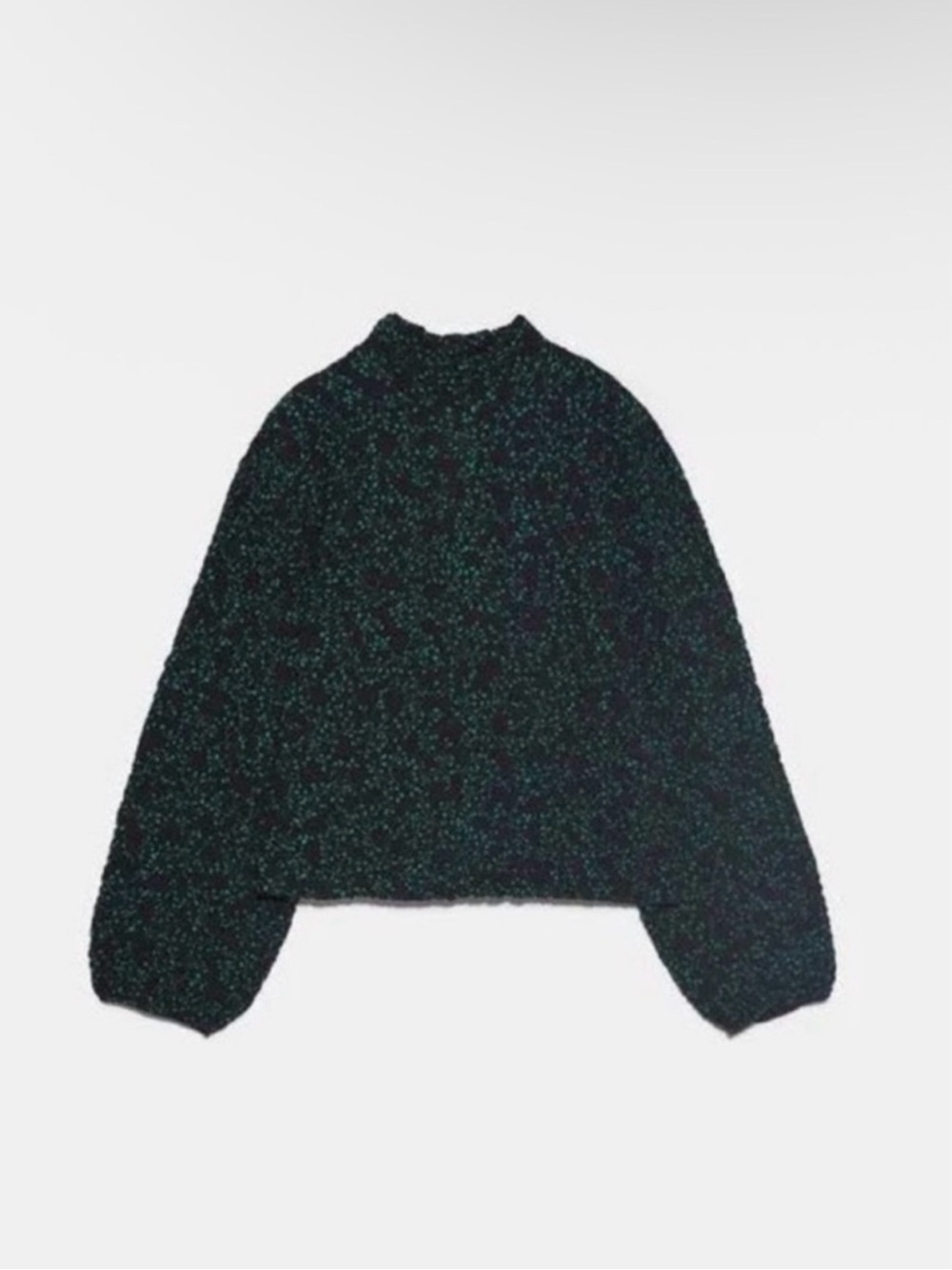 Zara Textured Floral Blouse Puff Sleeve Open Back Top Black Green Size S - Picture 5 of 9